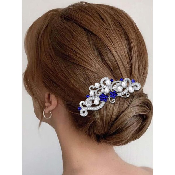 Latious Silver Bride Wedding Hair Comb Rhinestones Bridal Hair Accessories Pearl Hair Piece Decorative Hair Clip for Women and Girls (Blue)