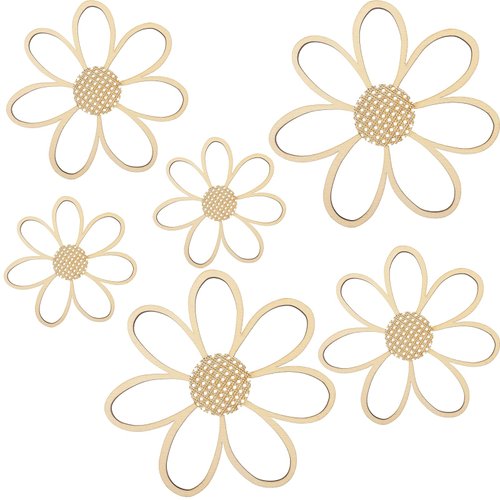 Thyle 6 Pcs Daisy Wall Decor Wooden Daisy Wall Art Flowers Wall Signs Hanging Plaque for Home Nursery Bedroom Farmhouse Bathroom Decorations Housewarming Gifts(Wood Color)