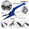 SAMSFX Aluminum Fishing Pliers Hook Remover Braid Line Cutter with Coiled Lanyard, Fly Fishing Knot Tying Tool & Retractors (Silver & Blue Handle, Split Ring Nose)