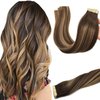 GOO GOO Tape in Hair Extensions Human Hair, 4/27/4 Balayage Chocolate Brown to Caramel Blonde, 20inch 50g 20pcs, Thick Ends Straight Seamless Tape in, Invisible Tape in Hair Extensions Human Hair