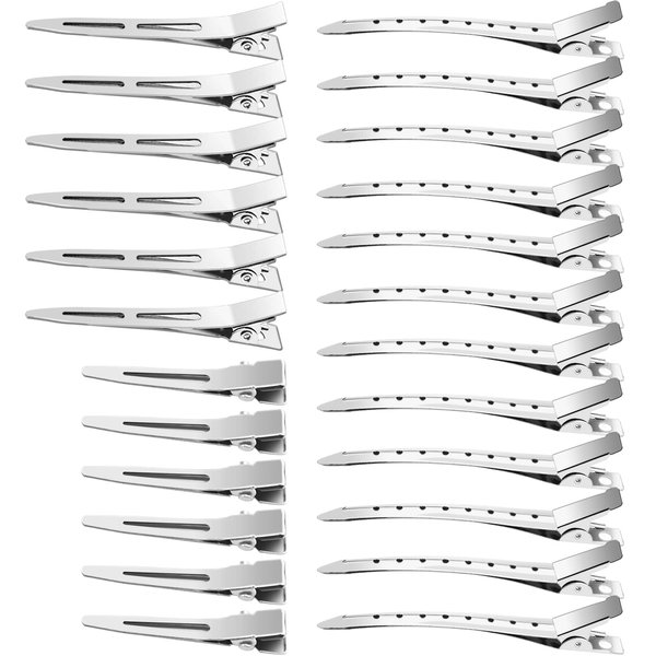 65Pcs Duck Billed Hair Clips for Styling Sectioning, Metal Silver Alligator Clips for Women, 3 Sizes for Roller, Pin Curl Loc Clips for Retwist, Salon, Barber, Bows DIY