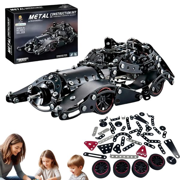 CHOWONE Metal Model Car Building Assembly Toys 332 PCS STEM Erector Sets Batman Vehicle Model Construction Set for Boys and Girls Car Building Educational Toy for Kids Ages 8+ (Batmodel Car)