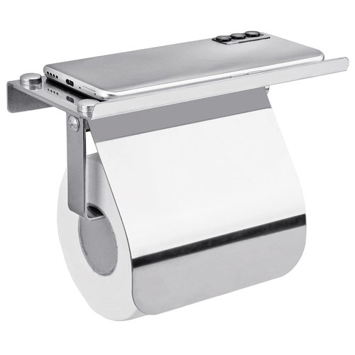 YEAVS Toilet Paper Holder with Phone Shelf and Waterproof Cover, SUS 304 Stainless Steel Tissue Roll Storage Rack (Polished Chrome)