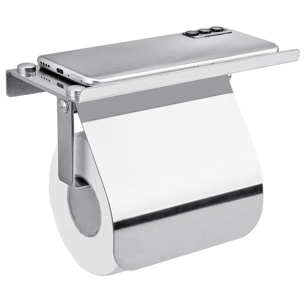 YEAVS Toilet Paper Holder with Phone Shelf and Waterproof Cover, SUS 304 Stainless Steel Tissue Roll Storage Rack (Polished Chrome)