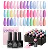 Beetles 24Pcs Gel Nail Polish Set, Summer Pastel Pink Blue Pearl Shimmer Chameleon Purple Green Colors 2024 Spring Summer Gel Polish Kit, 3Pcs Base Gel Top Coat and Double-ended Brush Soak off UV Gel