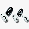 Press on Nails Medium Oval, GLAMERMAID Black and White Moon Stars Glue on Gel Nails, 24Pcs Short Acrylic False Nails Kits Reusable UV Finish Full Cover Stick on Nails for Women Gifts