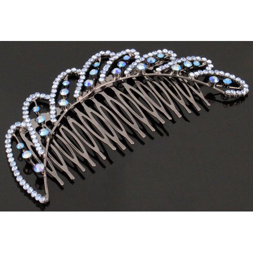 Janefashions 4.75'' Wave Blue Austrian Rhinestone Cystal Hair Side Comb Barrette Clip B142b