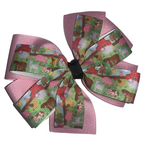 Farm Animals Pinwheel Hair Bow 4" Pink