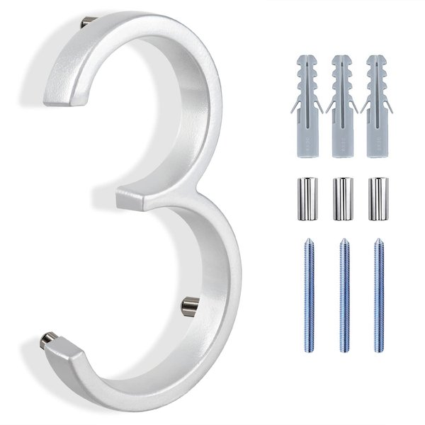 House Numbers, 5" Address Numbers for House, Namyoo House Numbers for Outside, Stainless Steel Floating House Numbers for Garden Door Mailbox Decor Modern Silver Number 3
