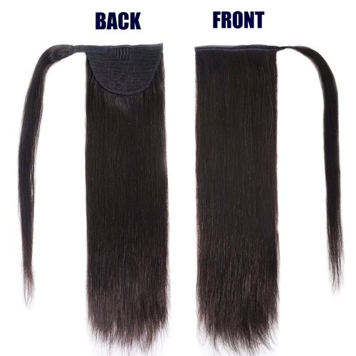Ugrace Hair Ponytail Extension Human Hair Ponytail Extension For Black Women Clip In Ponytail Hair Extensions Wrap Around Long Ponytail Straight One Piece Hairpiece Hair(16 inch, Natural Black #1B)