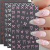 4 Sheets Embossed Bow Nail Stickers,Cute Bows Ribbon Nail Art Stickers Pink Red White French Bowknot Star Heart Nail Decals Y2K Butterfly Sticker Nails for Nail Design Nail Decor Nail Art Supplies