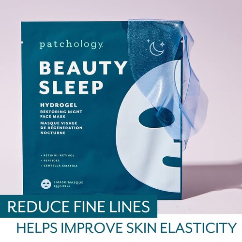 Patchology Hydrogel Face Mask with Retinol and Peptides Beauty Sleep - Gel Face Mask for women and men to reduce fine lines, and hydrate skin. 1 count.