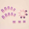 Foccna French Press on Nails Purple Fake Nails Sequins Glitter Acrylic Butterfly Artificail Long, Purple Full Cover Fake Nails with Design Nail Tips for Women,24PCS