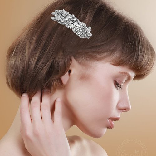 kkjoy Mental Celtic Knot Protection Hair Barrettes Oak Leaves Hair Clip Gift for Women Girls Antique Silver