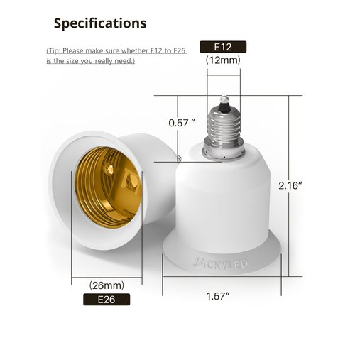 JACKYLED 5-Pack E12 to E26 Adapter, Chandelier Light Socket, Candelabra E12 to Medium Socket E26/E27 Converter Bulb Base Adapter Converter for Ceiling Fans Light, Pendant Light, Chandelier