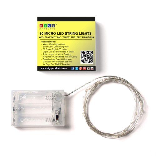 RTGS Products 30 LEDs Lights Indoor and Outdoor 9.5 Feet String Lights, Fairy Lights Battery Powered for Patio, Bedroom, Holiday Decor, etc (Warm White)