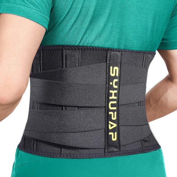 SYXUPAP Back Brace for Lower Back Pain, Lumber Suppot Belt for Men and Women, Breatheble Waist Support Belt with Hole Mesh for Hernied Disc, Sciatica, Scoliosis,Length Adjustabe(Black,L)