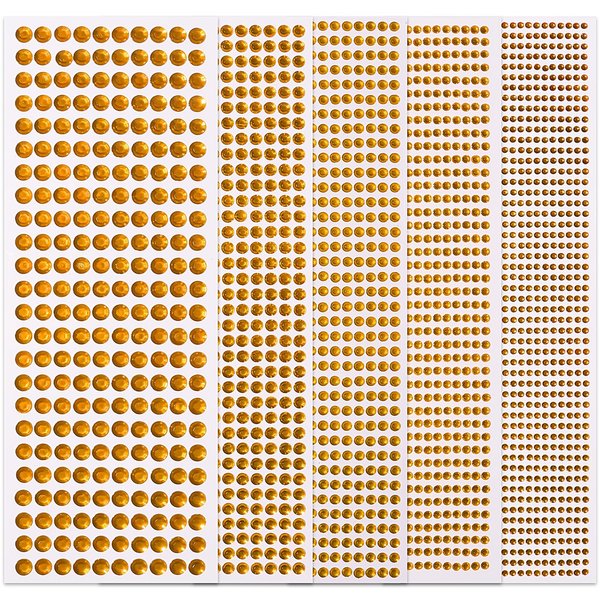 3555Pcs Face Gems Rhinestones Stickers, Self Adhesive Face Jewels Stickers for Crafts, Glitter Stick on Rhinestones Stickers Tattoos Festival Accessories for Makeup, Crafts, Home Decor 5 Sizes (Gold)