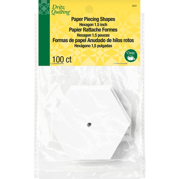 Dritz Quilting 3231 Paper Piecing Shapes, Hexagon, 1-1/2-Inch (100-Count), White