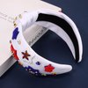 CEALXHENY 4th of July Headbands for Women, 4th of July Accessories, American Flag Star Headbands, Rhinestone Pearl Knotted Headbands Beads Embellished Jeweled Headbands Holiday Gifts (Star A - White)