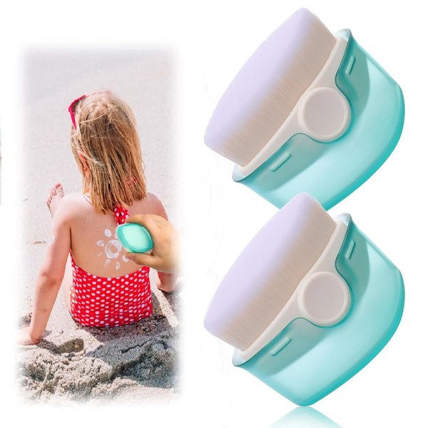 2 Pack Sunscreen Applicator for Kids, Sunblock Buddy Brush Set with Protective Caps, Sun Lotion Applicator Sun Cream Brush