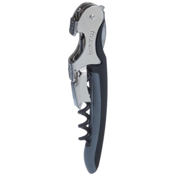 Franmara Soft-Touch Murano Two-Step Waiter Corkscrew - Stainless Steel, Black, 1.75 x 1.75 inches, with Nonstick Spiral & Bottle Cap Opener