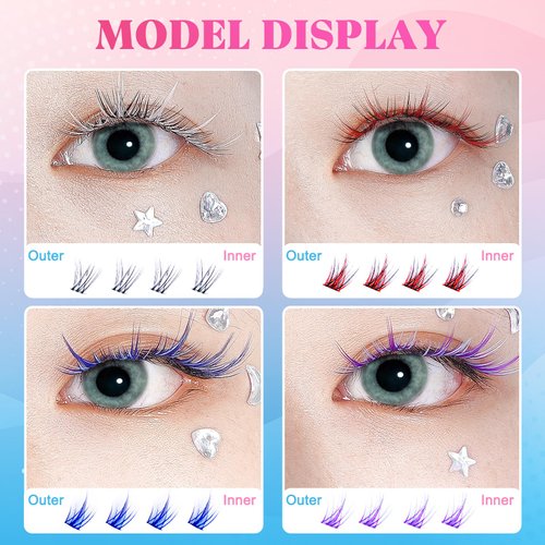 144PCS Colored Lash Clusters DIY Eyelash Extension, AMilHiTon Faux Mink, 10 12 14mm D Curl 4 Colored Natural Wispy False Eye Lashes for Halloween Cosplay Party at Home Art (8232 Mixed)