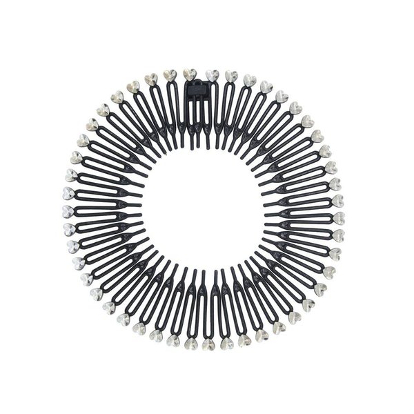 Htppzjr Flexible Stretch Hair Combs Headband,Rhinestone Full Circular Tooth Headband Plastic Circle Comb Hairband Holder Hair Accessories for Women Girls(Black)
