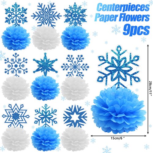 9 Pcs Mermaid Centerpieces Birthday Party Table Decorations Supplies Ocean Theme Underwater Animals Party Favors Double Sided Honeycomb Favor for Girls Baby Shower Wedding (Snowflake)