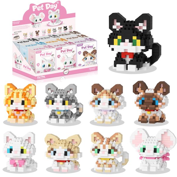 TIMCHESS Mini Cat Building Block Sets, 9 Style Cute Cat Building Blocks Miniature Cat Figurine Toys for Kids Birthday Party Favors Christmas Stocking Stuffers (Cat Building Block)