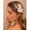 BERYUAN White Flower Hair Clip for Women Flower Rhinestone Wedding Hair Accessory（Silver）