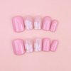 24pcs Flower Press on Nails Short Square Fake Nails Powder False Nails Short Coffin White Cute Flower Glue on Nails Designs Acrylic Artificial Nails Set for Women and Girls Decoration Nail Art