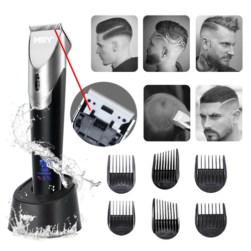 MRY Ceramic Cutter Cordless Men Hair Clippers Barber Women Professional Waterproof LCD Hair Clippers USB Rechargeable Cordless Hair Clippers(Black with Silver Color)