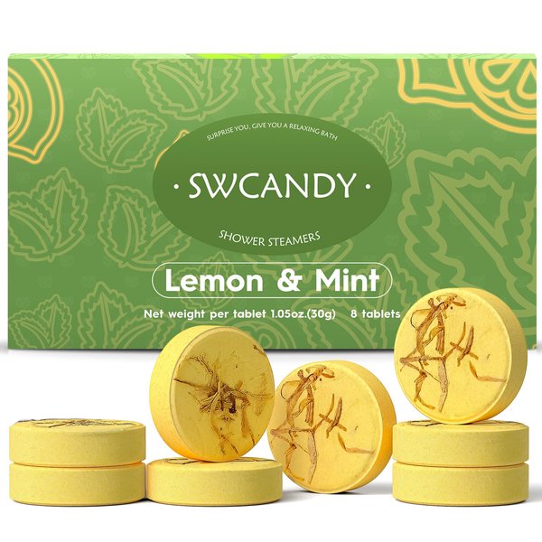 Aromatherapy Shower Steamers Birthday Day Gifts Lemon Mint - Swcandy 8 Pcs Bath Bombs Birthday Gifts for Women, Shower Bombs with Essential Oils, Relaxation Home SPA for Women Who Has Everything