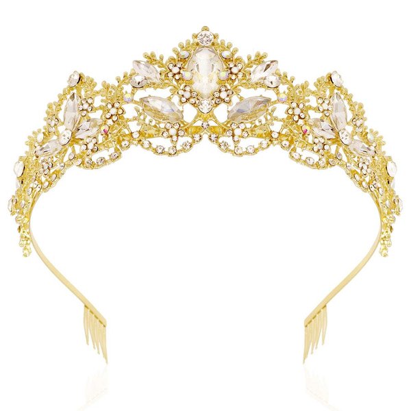 NODG Gold Tiaras Crowns for Women Girls Tiara with Comb Baroque Crystal Crowns for Bridal Queen Princess Girls at Wedding Birthday Pageant Party