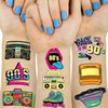 90s 80s Glitter Temporary Tattoos Themed 40PCS Birthday Party Decorations Favors Supplies Decor Retro Skate Tattoo Stickers Gifts for Kids Children Girl Boys Adults School Rewards Home Activity Prizes