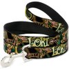 Dog Leash Loki Poses Black Gold Green 6 Feet Long 1.0 Inch Wide