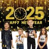 Happy New Year Banner Backdrop Decorations, Happy New Year Decorations 2025, Black Gold New Year Party Decorations Banner Backdrop for 2025, New Years Eve Party Supplies