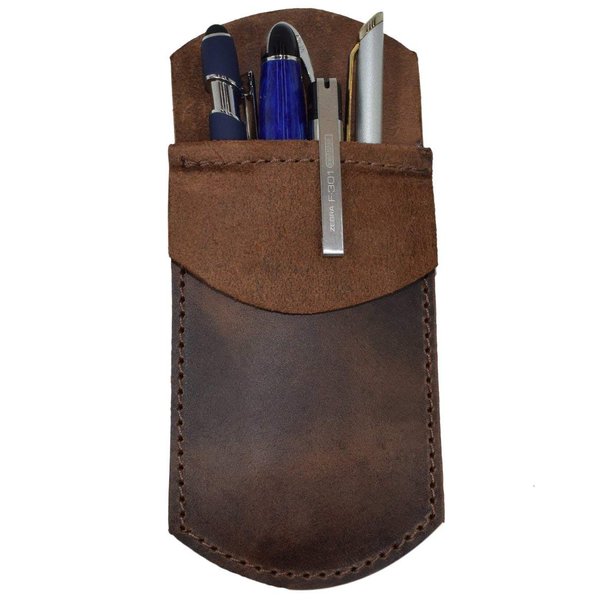 Hide & Drink, Durable Leather Pocket Protector, Pencil Pouch, Pen Holder for Shirt Pockets, Lab Coats, Backpacks, Office & Work Essentials, Handmade Includes 101 Year Warranty (Bourbon Brown)