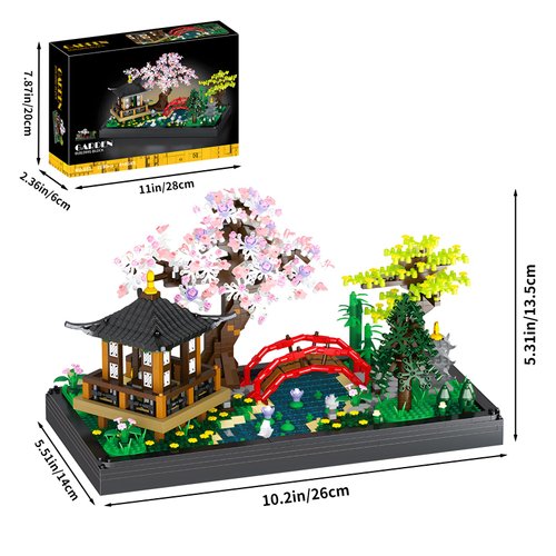 APENGBAOL Zen Tranquil Garden Architectural Set, Cherry Blossom Bonsai Tree Miniature Building Block Set, Home and Office Decoration Set, Adult and Child (2280 Pieces)