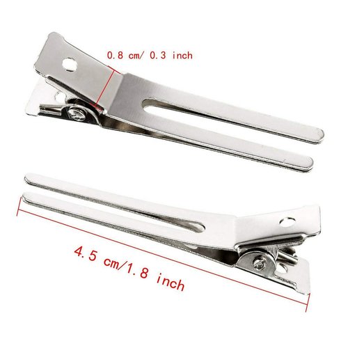 Twdrer 100PCS Hairdressing Double Prong Pin Curl Clips, Curl Setting Section Hair Clips Metal Alligator ClipsHairpins For Hair Bow, Hair Extensions, Hair Salon, Barber, Stylist (1.8", Silver)