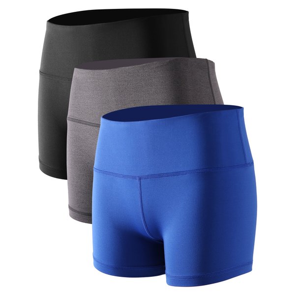 CADMUS Women's Stretch Fitness Running Shorts with Pocket,3 Pack,05,Black,Grey,Blue,Medium