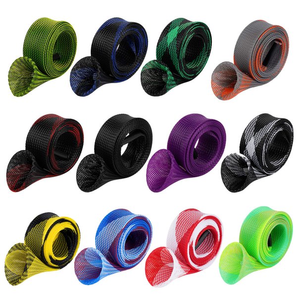 12Pcs Rod Sock Fishing Rod Sleeve, Cover Braided Mesh Rod Protector Pole Gloves Fishing Tools. Flat or Pointed End/Spinning or Casting Rods. for Casting Sea Fishing Rod/Spinning Fishing Rod