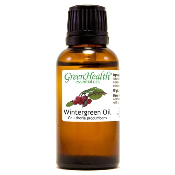 Wintergreen Essential Oil - 1 fl oz (100% Pure & Uncut) - GreenHealth - Amber Glass Bottle w/Child Resistant Cap