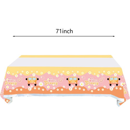 2 Pieces Two Groovy Tablecloth, Two Groovy Hippie Birthday Party Supplies Decorations for Girl–Two Groovy Party Table Cover (70.9" x 42.5")