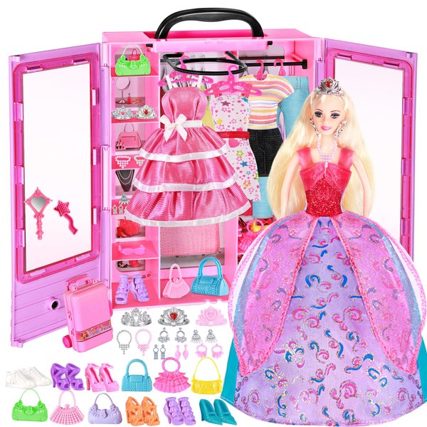 BETTINA My Dreamy Doll Closet with 50+ PCS Doll Clothes and Fashion Accessories Set, Princess Doll Wardrobe, Big Closet Playset, Xmas Birthday Toy Gifts Choice for Girls 6-12, 3 to 8 Years Old
