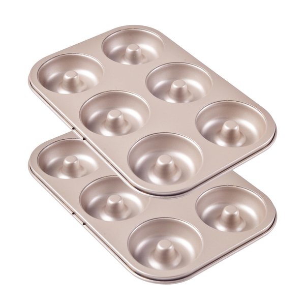 Bakeley Donut Pan, Nonstick 6 Cavity Ring Doughnut Pan for Baking, Set of 2 (Champagne Gold)
