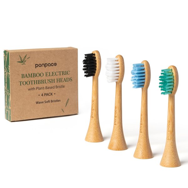 PONPACE Bamboo Electric Toothbrush Replacement Heads with Plant-Based Bristle Compatible with Philips Sonicare 4 Pack (Waved Soft Bristle)