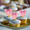 Rsstarxi 36 Pack Glitter Mouse Birthday Cupcake Toppers with Pink Bow Mouse Cupcake Picks Decorations for Baby Shower Wedding Kids Birthday Party Cake Decorations Pink