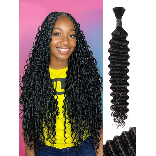 Luxvogue Human Braiding Hair 100g 16 Inch Deep Water Wave Bulk Human Hair for Braiding No Weft 10A Brazilian Virgin Curly Human Hair Extensions for Boho Braids